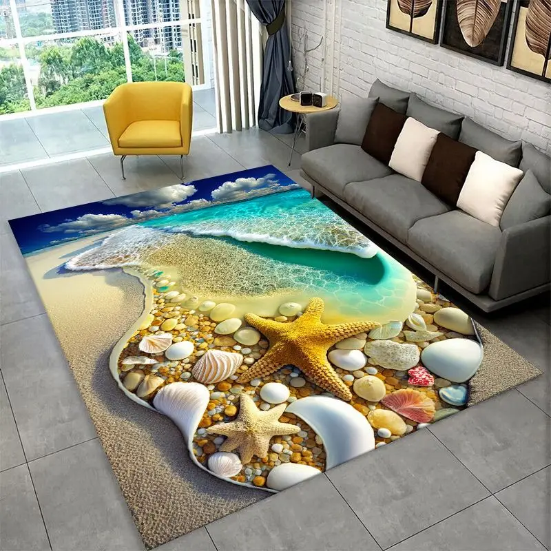 Tropical Beach Starfish Shell Sea Star Large Area Rug Non-slip Carpet for Bedroom Living Room Sofa Doormat Home Decor Floor Mat