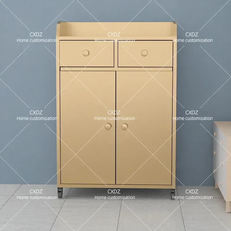 Stainless Steel Sideboard Wine Cabinet for Living Room Kitchen Mobile Storage Unit with Dish Tray Low Console Table