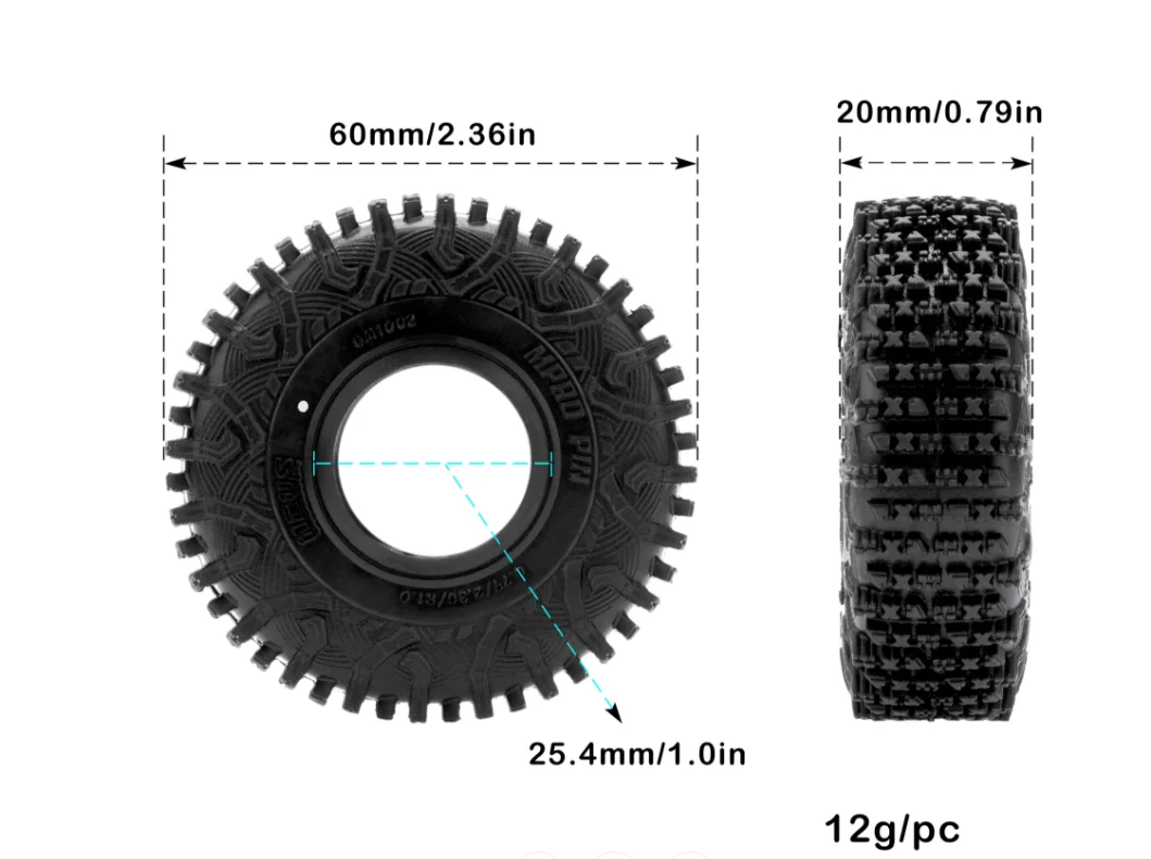 MEUS Racing MS6 1.0-inch RC Rubber Tire Set 64MM & 60MM For 1/18 TRX4M 1/24 SCX24 FCX24 AX24