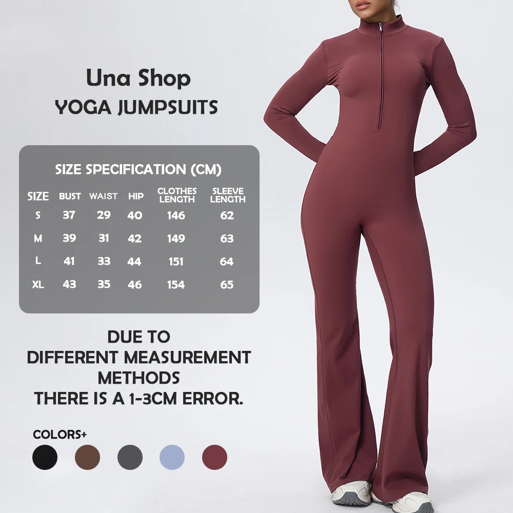 

Una-Shop Half-zip Top Yoga Jumpsuit Women Sports Bodysuits Training Fitness Suits Workout One Piece Sportswear Flared Trousers