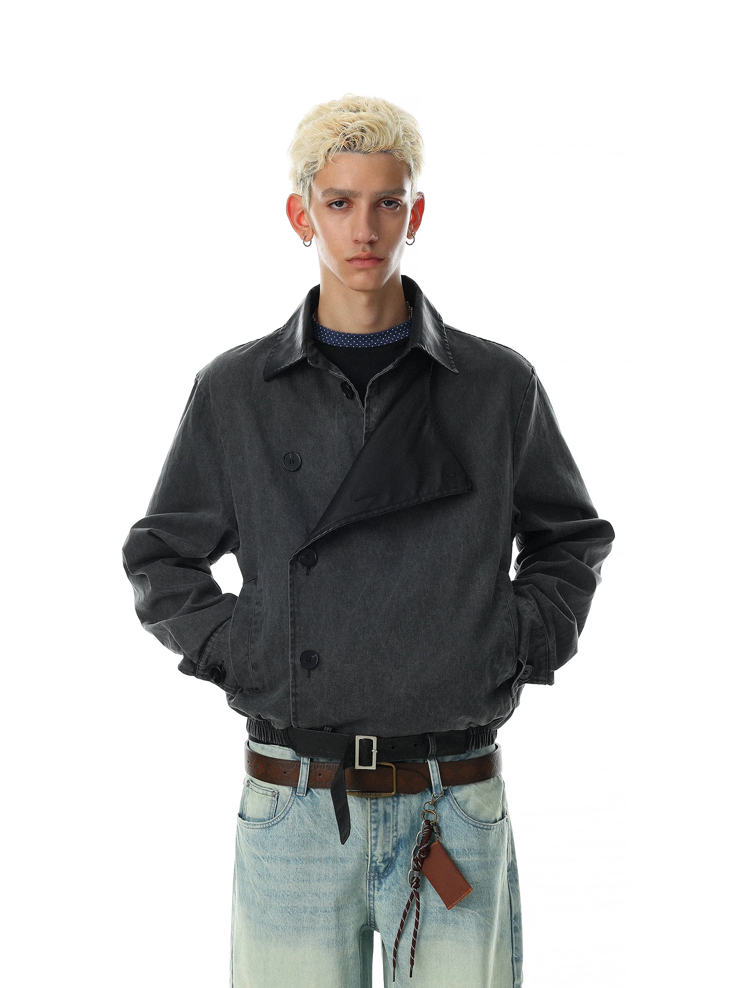 American Retro Barn Jacket Men's Loose Design Sense Outerwear Cotton Long Sleeve Short Coat Button up Collar Vintage Style