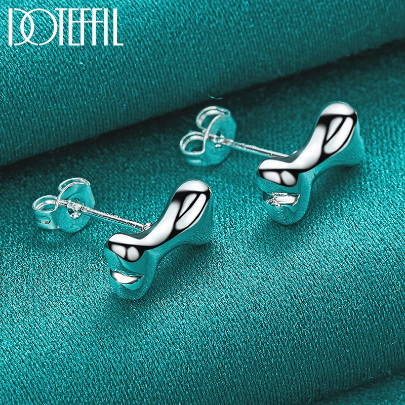 DOTEFFIL 925 Sterling Silver Bone Stud Earring For Woman Fashion Charm Wedding Engagement Party Jewelry