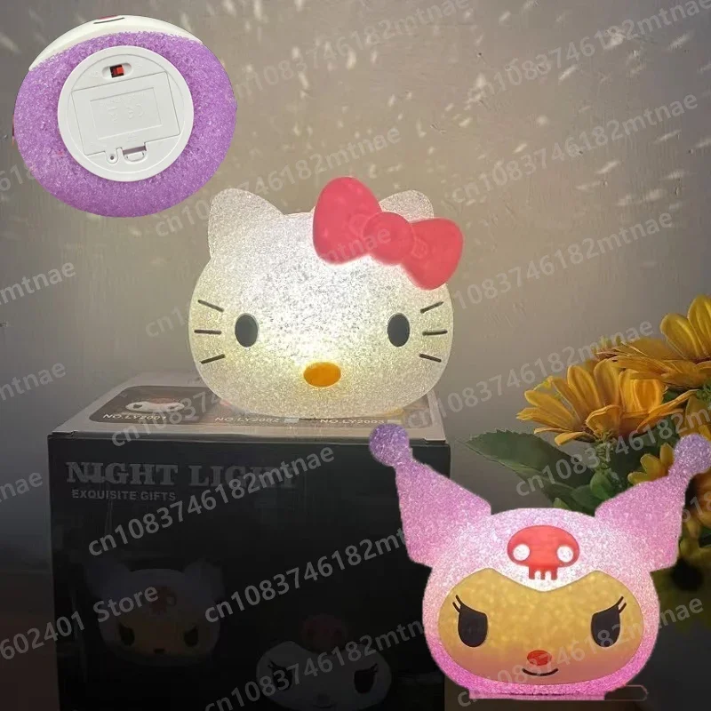 

Cartoon Hello Kitty Particle Projection Night Light Kuromi Model Small Table Lamp Children Desktop Lighting Birthday Gifts