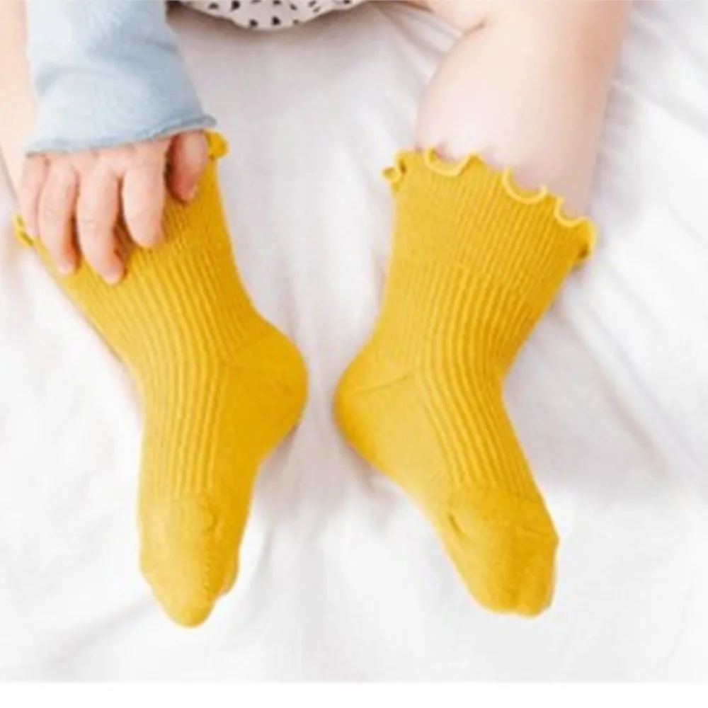 Baby socks combed cotton spring autumn children's sock thin cotton toddler babies sokken infant mid-calf black fungus edge socks