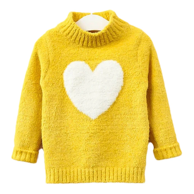 2-9Years Baby Girls Knitted Sweate Winter And Autumn Long Sleeve Warm High Collar Cute Heart Kids Sweater Top Girl Clothes