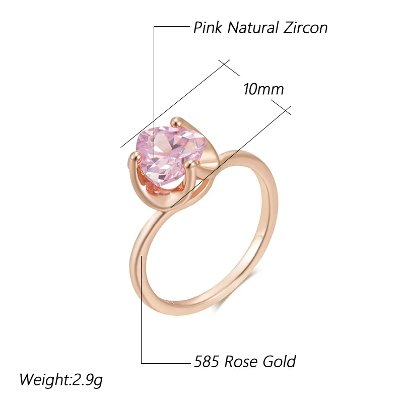 Wbmqda Geometric Pink Stone Ring For Women 585 Rose Gold Color Wedding Party Shiny Jewelry Accessories