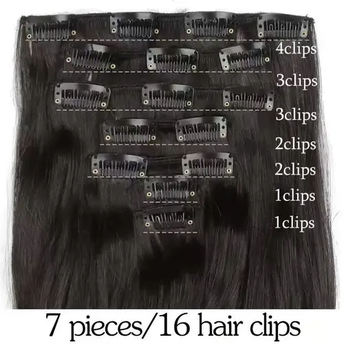 Imagen 2 del producto 7 Clips en extensiones de cabello peinado de onda larga negro 60-71cm pelo sintético Natural uso diario postizo para mujeres
