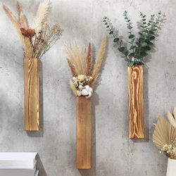 2Pcs Wooden Wall Vase Decoration Hanging Wall Planters Wall Mounted Plant Flower Pot Pocket Vases For Dried Flowers