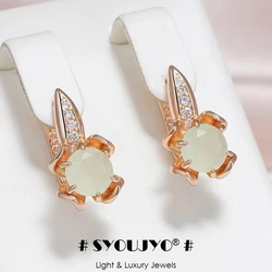SYOUJYO Emerald Green Natural Zircon Drop Earrings For Women 585 Rose Gold Color Bride Wedding Fine Jewelry Luxury Design