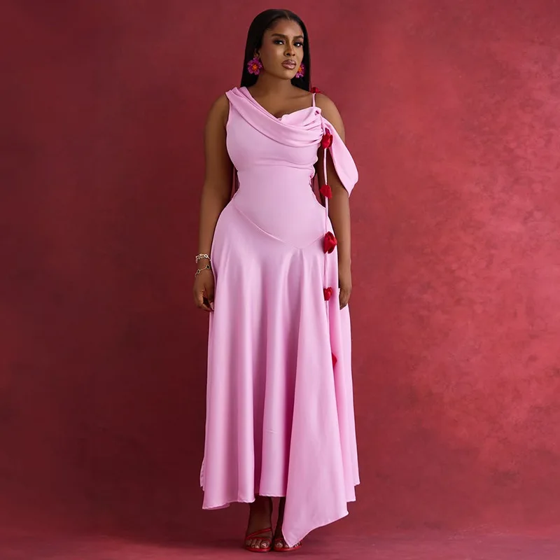 

Women's Fashion 2025 Summer New Elegant Design Sense Off-shoulder Mid-length Slim Fit Strap Dress Robe Vestido Women Elegant