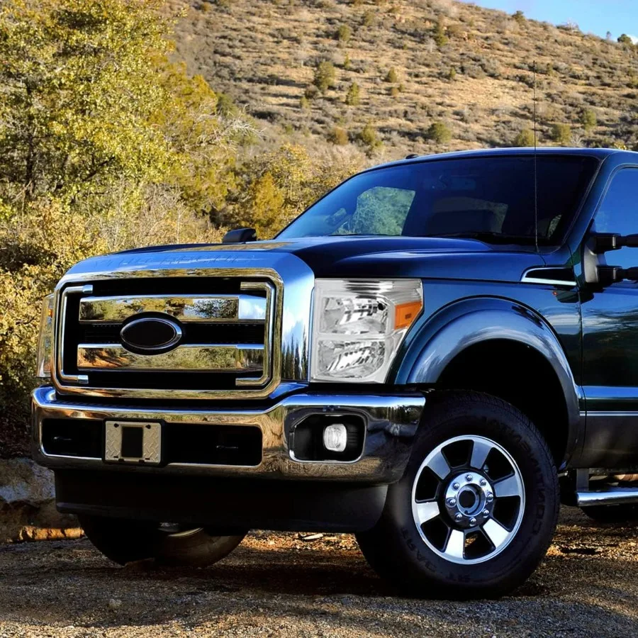 2 قطعة مجموعة المصابيح الأمامية متوافقة مع 1116 F250F550 المصابيح الأمامية فائقة التحمل مع غطاء من الكروم وأضواء الزاوية العنبر لـ En