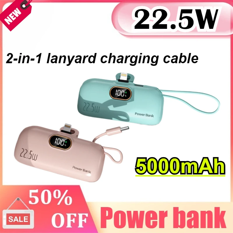 

5000mAh Mini Portable Power Bank Capsule Mobile Power Supply Emergency External Battery Fast Charger For Type-c iPhone