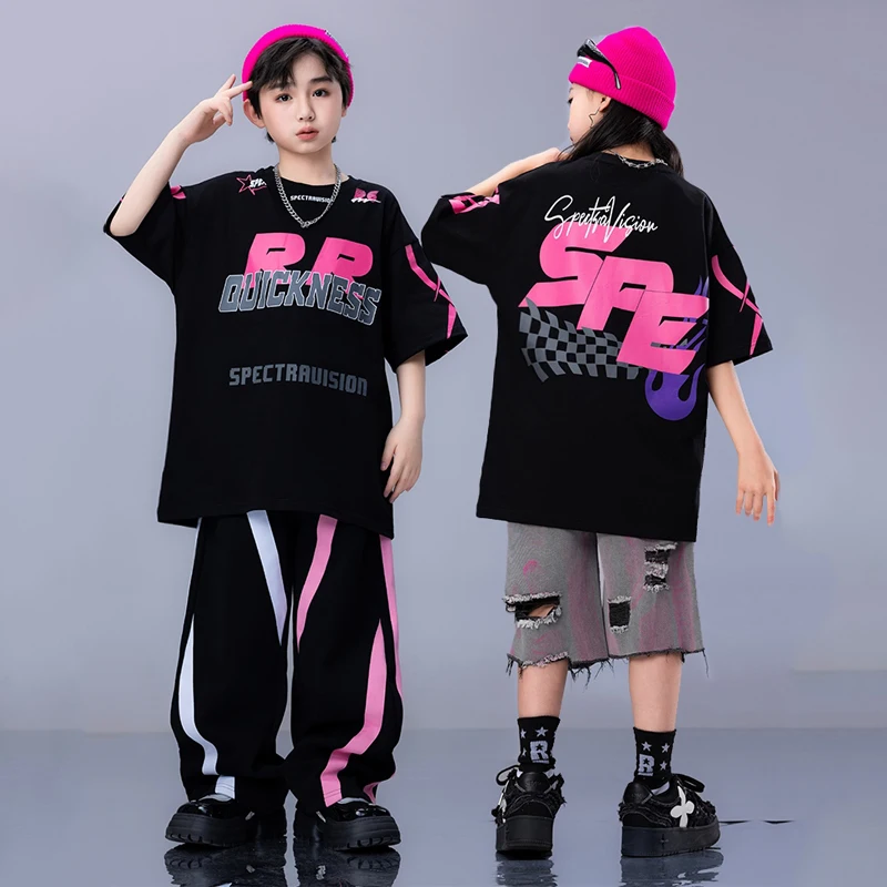 2024 neue Jazz moderne Tanz kostüme für Mädchen lose T-Shirt Cargo hose Streetwear Jungen Hip Hop Tanz Performance tragen dqs16303