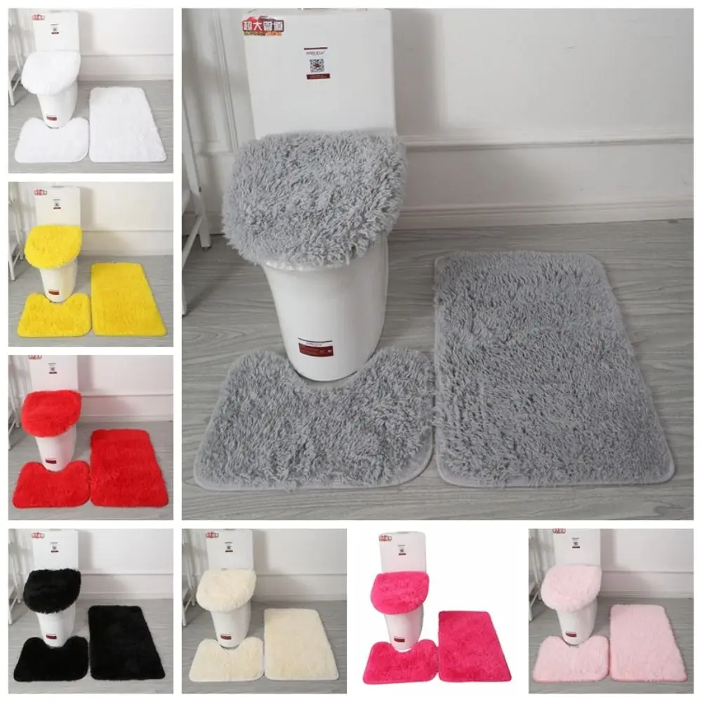

3pcs/set Microfiber Bath Rugs Set Fluffy Hairs Solid Color Shower Carpets Sets Soft Washable Toilet Lid Cover Rugs Toilet Rugs