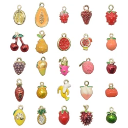 5pcs Fashion 3D Fruit Enamel Charms Alloy Metal Cherry Strawberry Orange Peach Pendants For DIY Necklace Bracelet Jewelry Making