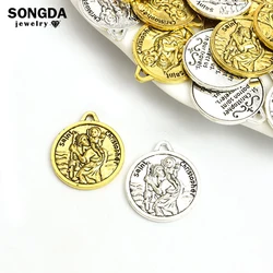 5pcs St. Christopher Metal Charms Catholic Patron Saint Antique Silver Gold Color Prayer Pendant Fit DIY Making Jewelry Necklace