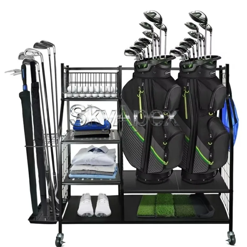Multifunction Iron Black Golf Storage Rack Extra Large Capacity For Golf Bags And Clubs Display And Organization Training Aids