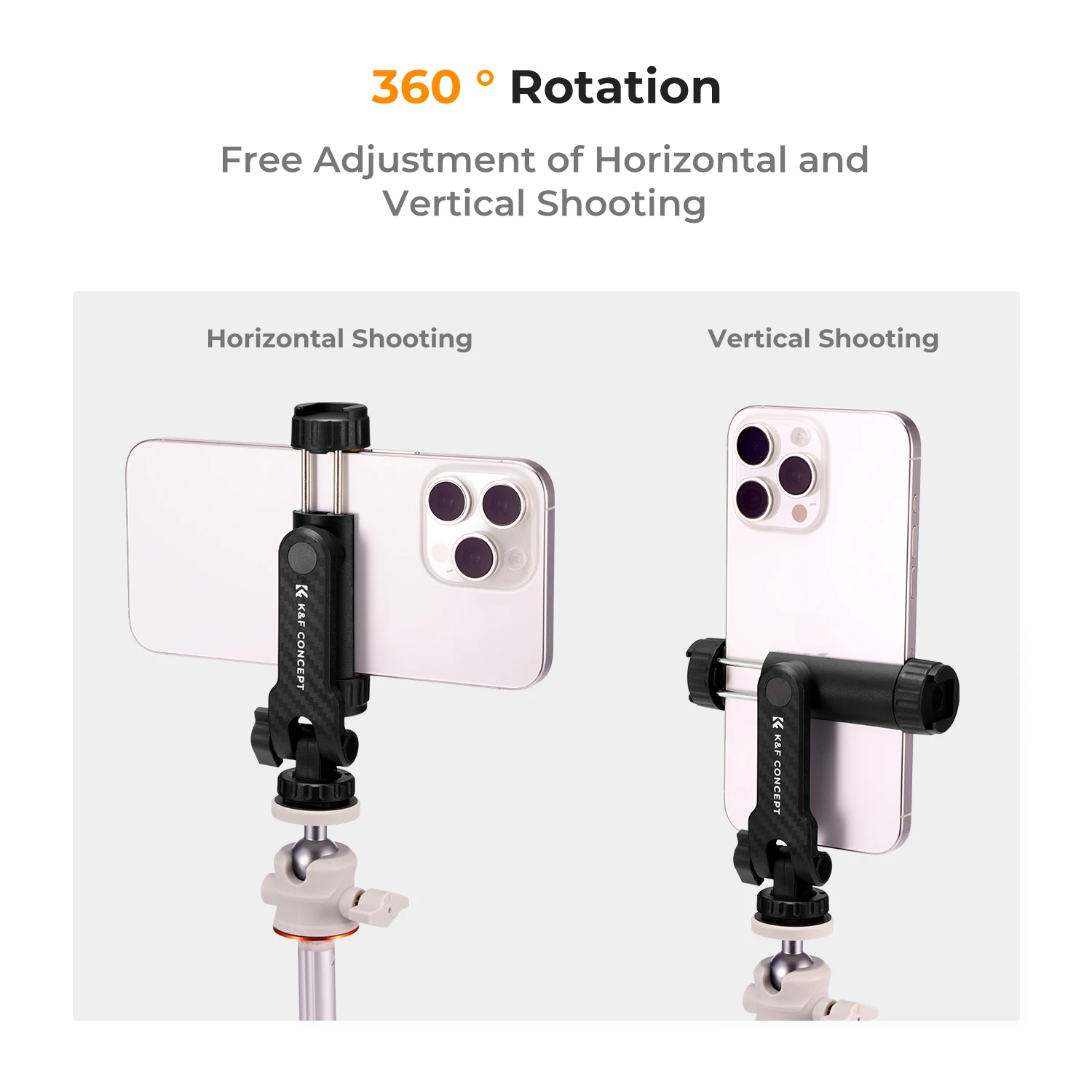 K&F Concept Phone Holder Clamp With Two Cold Shoe Mount 360° Universal Cell Mobile Phone Clip Stand For iPhone Samsung Xiaomi