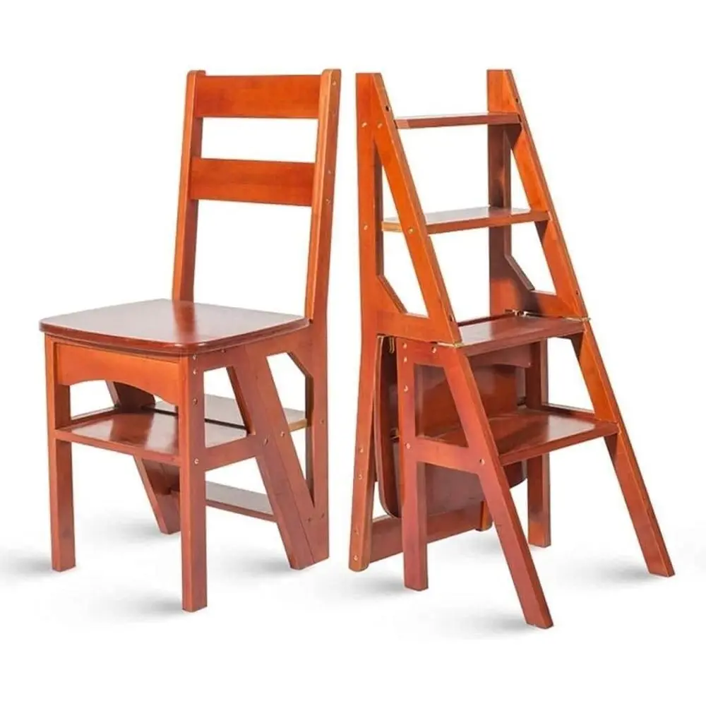 

Multifunctional Wooden Step Stool with Ladder Design, 150kg Capacity, Black and Wine Red Options