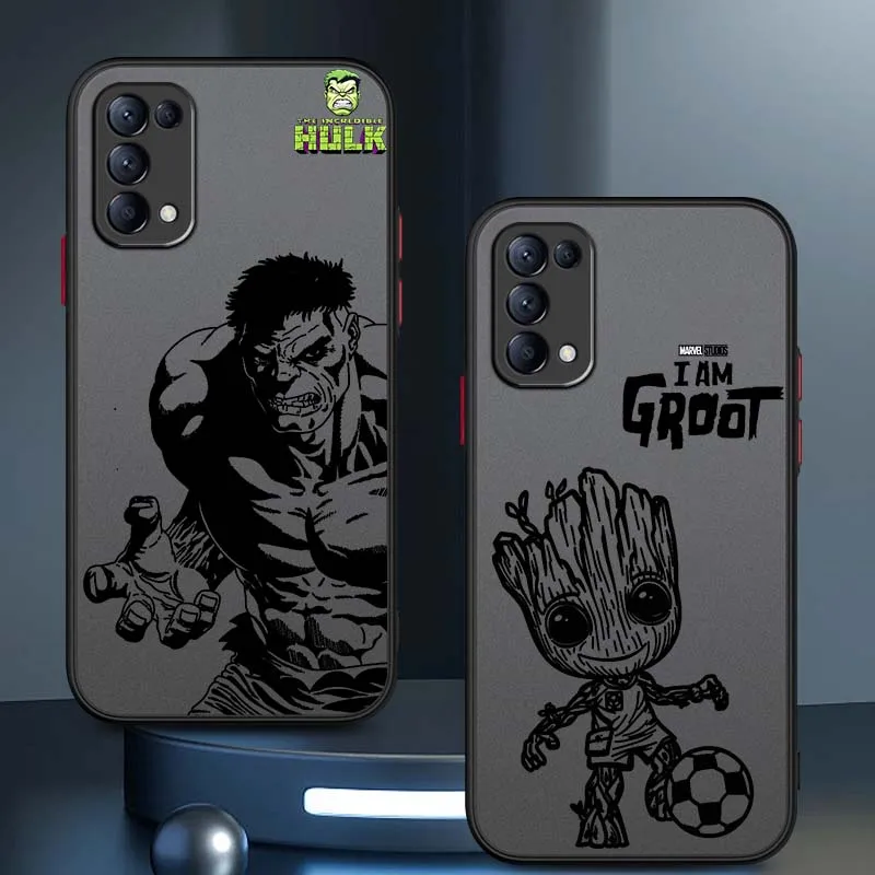 

Marvel Groot Hulk Deadpool Art Phone Case For OPPO Find X3 X5 Lite Pro A98 A94 A93 A78 A79 A76 A58 A57 5G Frosted Translucent
