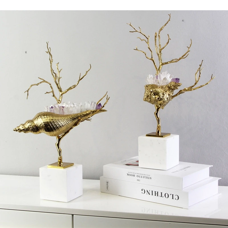 Metal Sculpture Golden Conch Crafts Ornaments Decoration Copper Artwork Modern Decorative Figurines Home Accessories