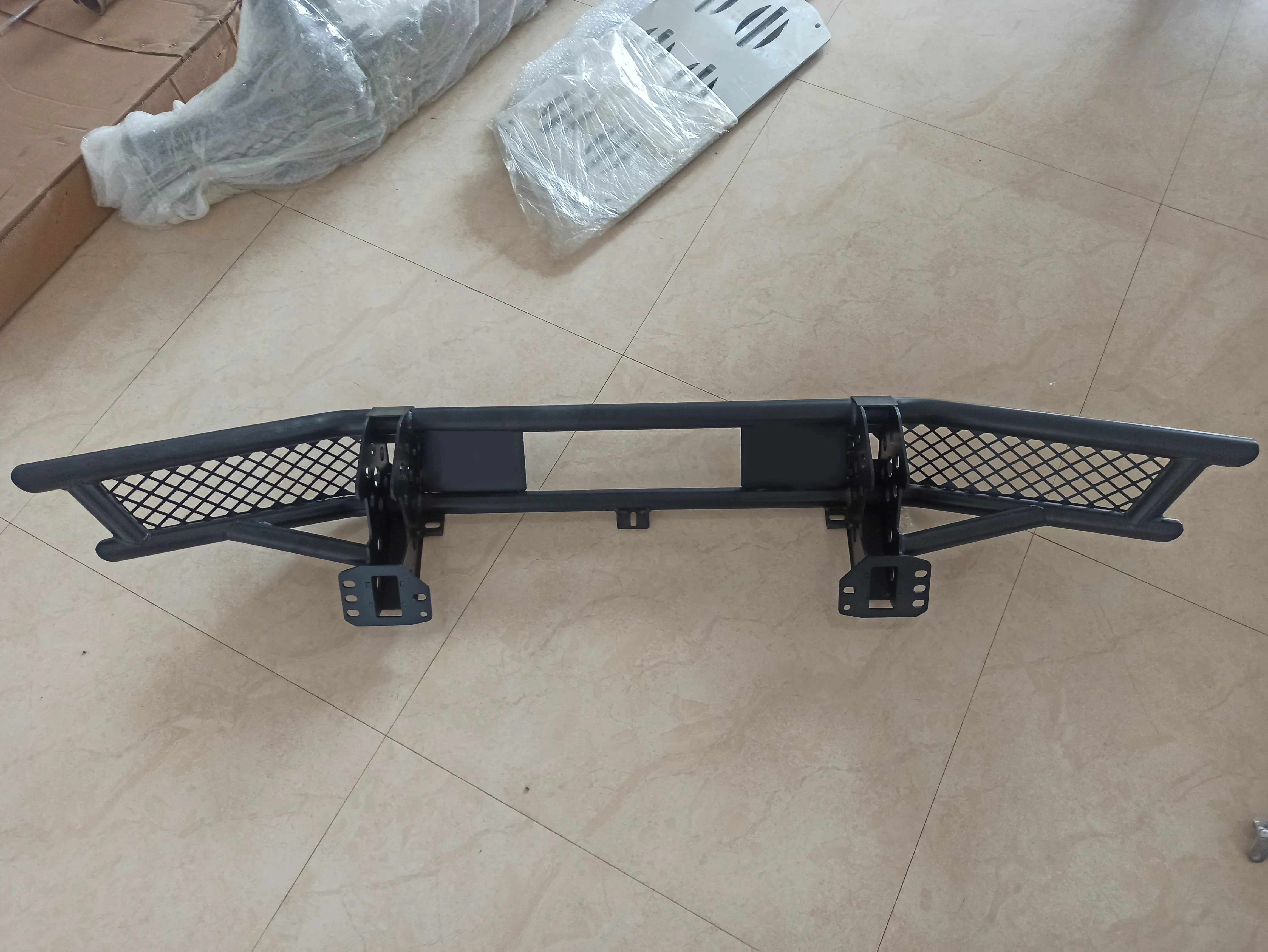 Radius Bumper with Integrated Silver Powder Coated Aluminum Skid Plate Included  Textured Blackcustom