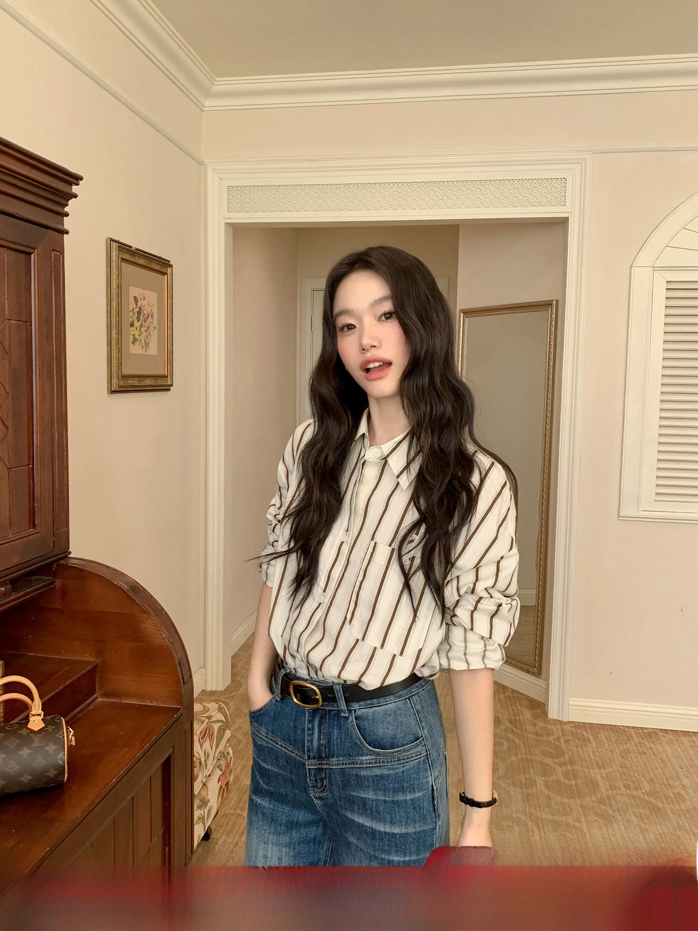 

Женская рубашка с длинным рукавом в вертикальную полоску, повседневная, свободного кроя, из хлопка, весенняя новинка, в стиле Old Money, с дизайнерским акцентом