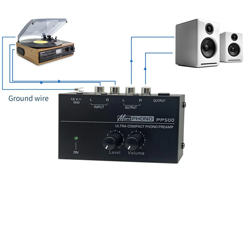 Excellent-PP500 Record Player Preamplifier Vinyl Turntable Amplifier Preamplifier Turntable Volume Control Amplifier UK Plug