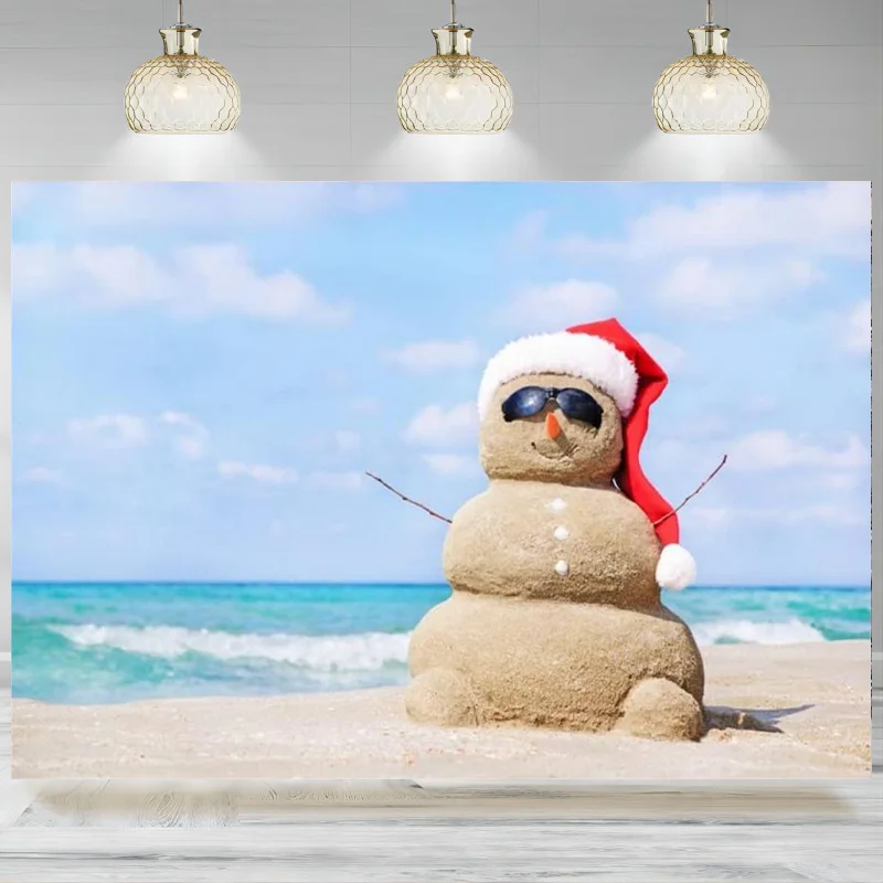 

Tropical Christmas Backdrop Seaside Party Photographic Background Party Snowman Photos Props Birthday Banner