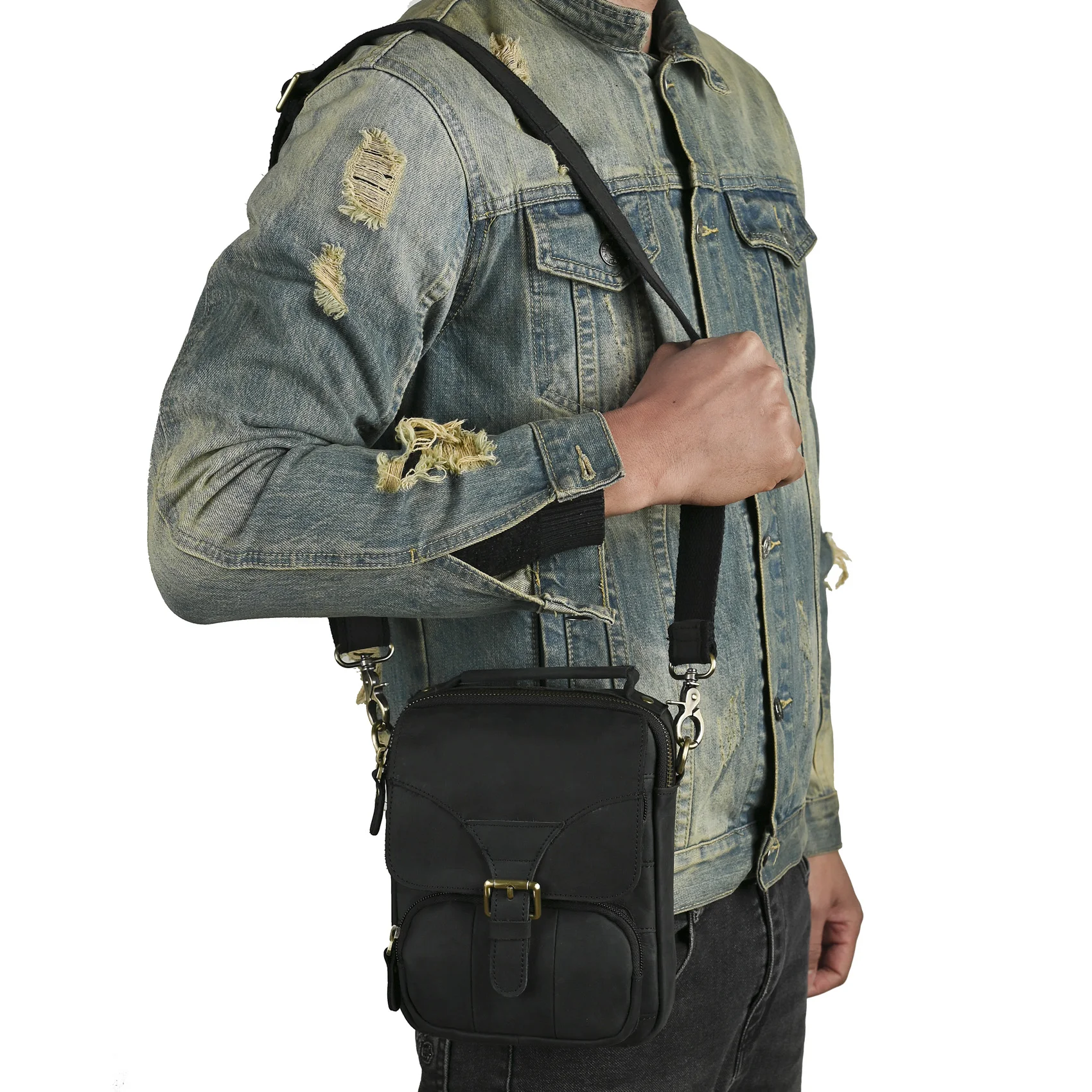 Leather Men Multifunction Casual Fashion Shoulder Messenger Crossbody Bag Designer Mochila Waist Belt Pack Tablet Bag Pouch 2074