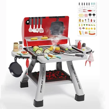 Play house simulation spray barbecue grill toys barbecue food set, children's gifts, prizes (requires 3 AA batteries, not included)