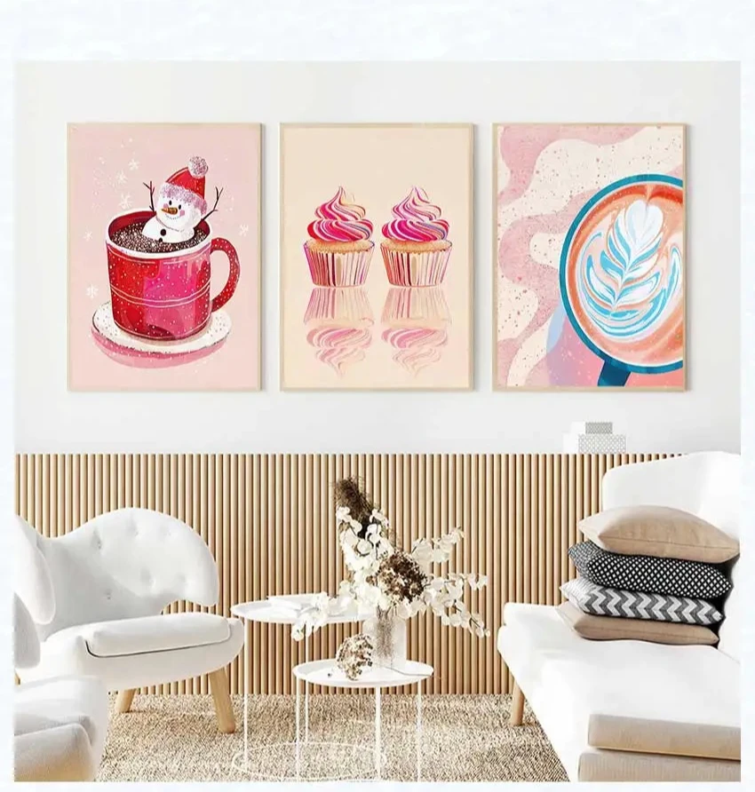 1pc frameless Hot Cocoa Coffee Fashion Wall Art Canvas Nordic Poster Kitchen And Dining Room Decor Dessert Cake Ice Cream Christ