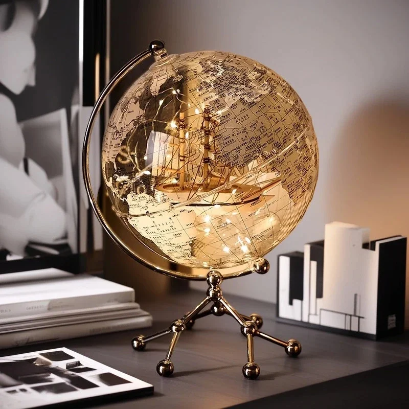 Luxury Modern Globe Ornament With Sailboat Accent, Elegant Metal Sculpture For Living Room TV Stand Wine Cabinet Office Desk