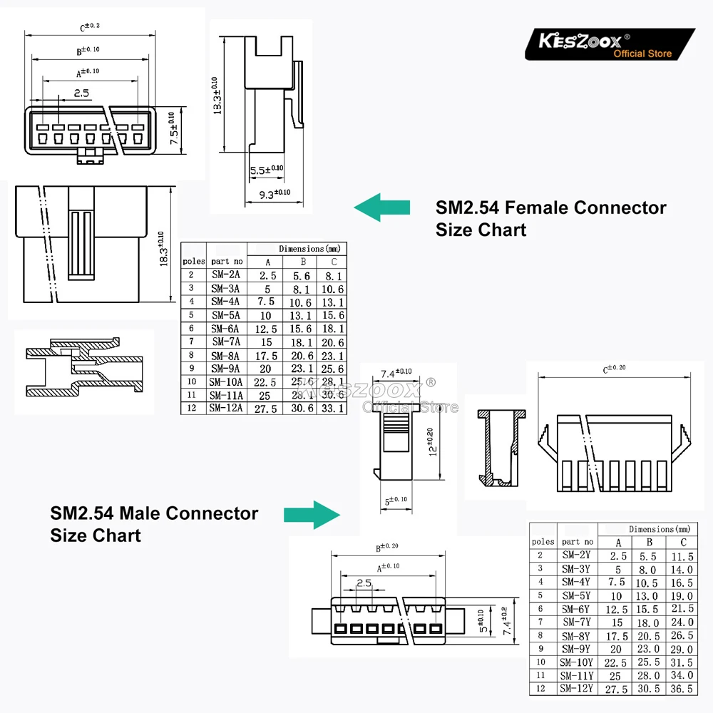 Kidisoii JST SM2.54mm 22AWG Cable Connector Kit 168Pcs Male/Female Housing 2/3/4/5/6P Crimp Terminal Wire Adaptor For LED Strip