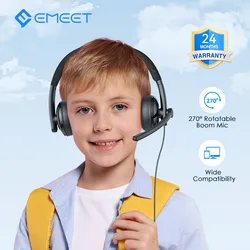 USB Wired Headset Children's Learning Headphones with Microphone for Phone/PC Computer Online Courses Cable Earphone for Kids