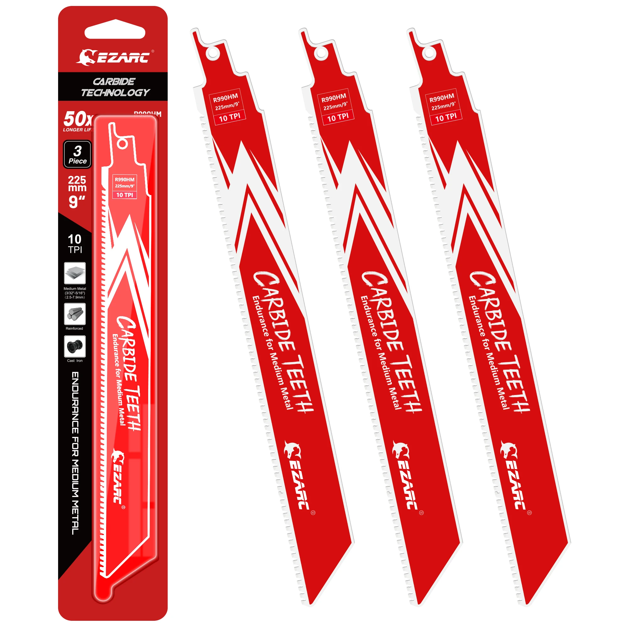 EZARC 10TPI Carbide Reciprocating Saw Blades, 3pcs 150mm/225mm Sawzall Blades Endurance for Medium Metal, Fast Cutting
