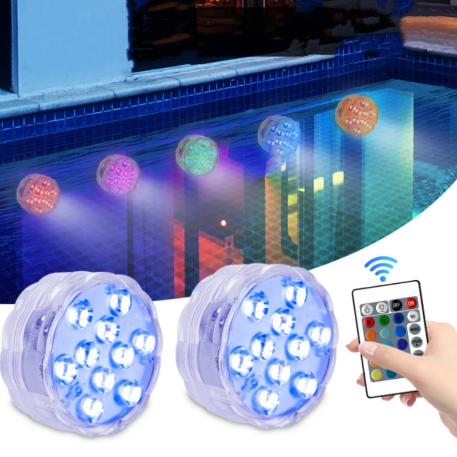 

10LEDs RGB LED Underwater Light With Remote Control Battery Powered Garden Swimming Pool Submersible Lights For Party Vase