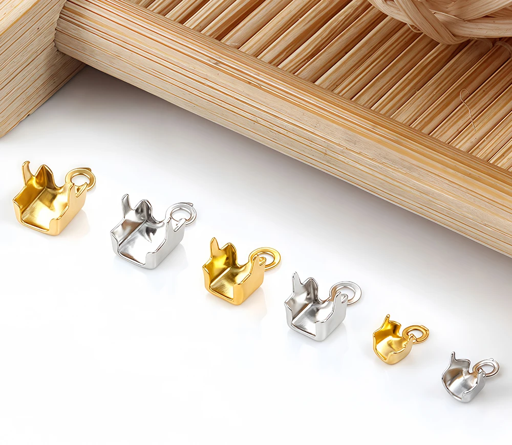 10/20 Stück Edelstahl Gold Crimp-Endperlen Verbinder Verschlussspitzen Verschluss DIY Halskette Strasskette Schmuckherstellung – Detail 6