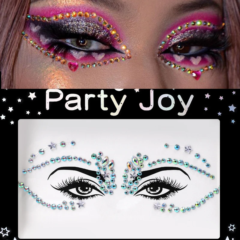 3D Crystal Temporary Tattoo Sticker Glitter Eyebrow Makeup Face Eyes Diamond Pearl Jewels Stickers Festival Body Art Decorations