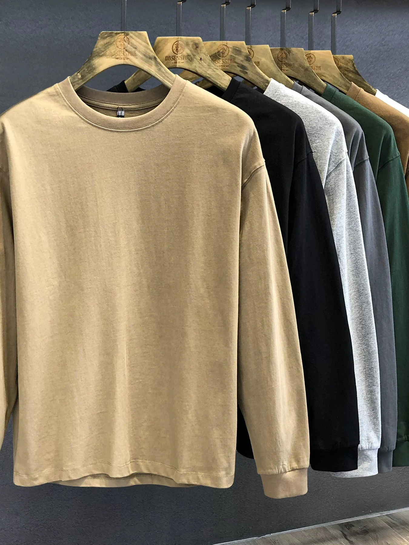 Breathable Pure Cotton Long Sleeve Men's Sweatshirt Loose Fit Comfortable T-Shirt American Style round Neck Base Shirt