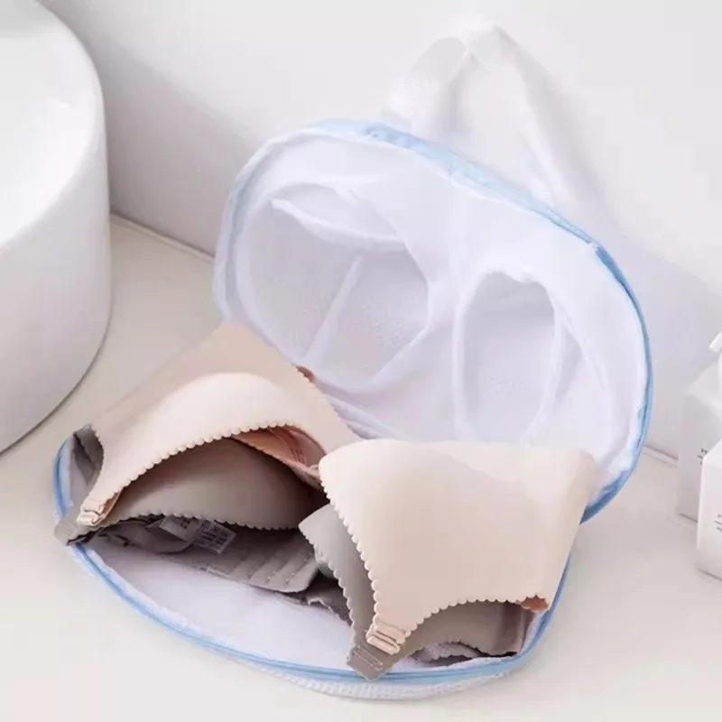 1 Pcs Bra Holder for Washing Machine,Blue Bra Washer Protector for Laundry with Portable Handle,Bra Wash Bag with Zipper for Washing Delicates Underwear Brassiere