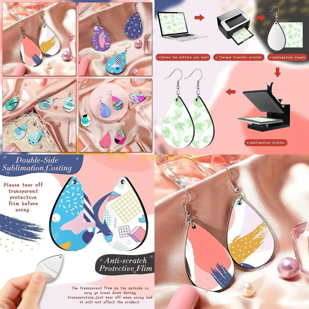 

40 ГБ 32 шт. Пустые серьги для сублимации Серьги с сублимационной печатью Проволочные крючки для передачи тепла Серьги дерево