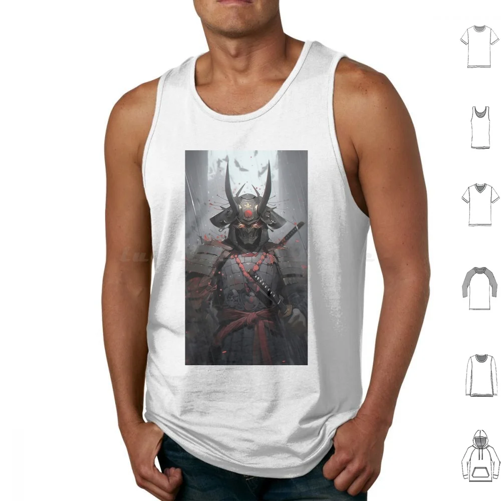 Great Masked Armored Tank Tops Vest Sleeveless Katana Ronin Bushido Assasin Shinobi Japanese Anime Kanji Manga Tokyo