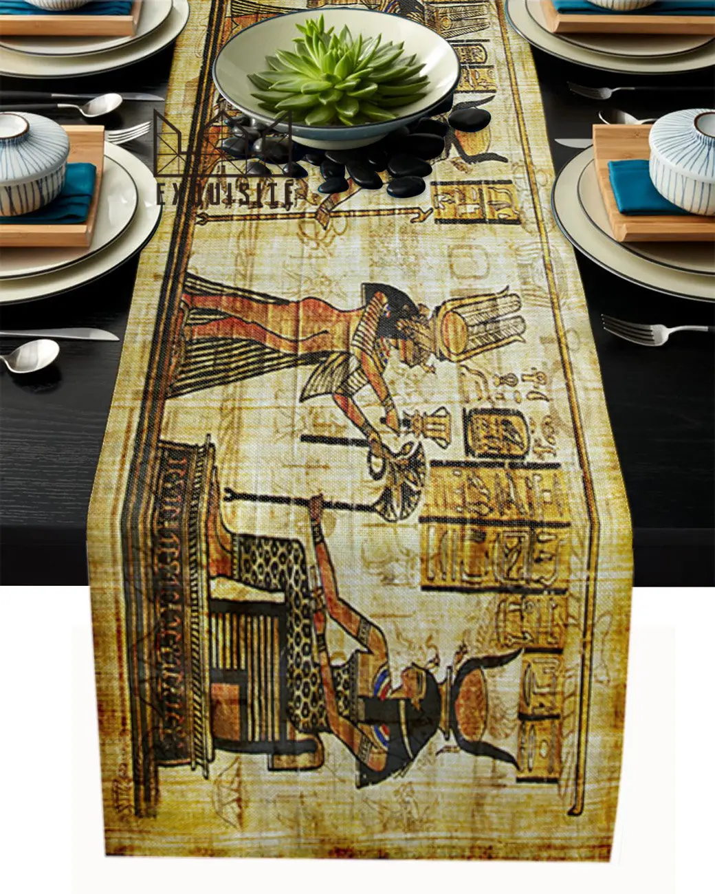 Ancient Egyptian Revival Civilization Totem God Fresco Table Runner Wedding Decoration Tablecloth Kitchen Dining Placemat