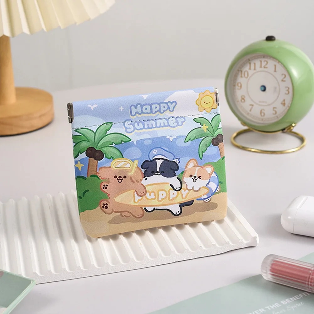 

Fashion PU Lipstick Makeup Bag Automatic Closing Cartoon Cosmetic Organizer Pouch Waterproof Mini Coin Purse Travel