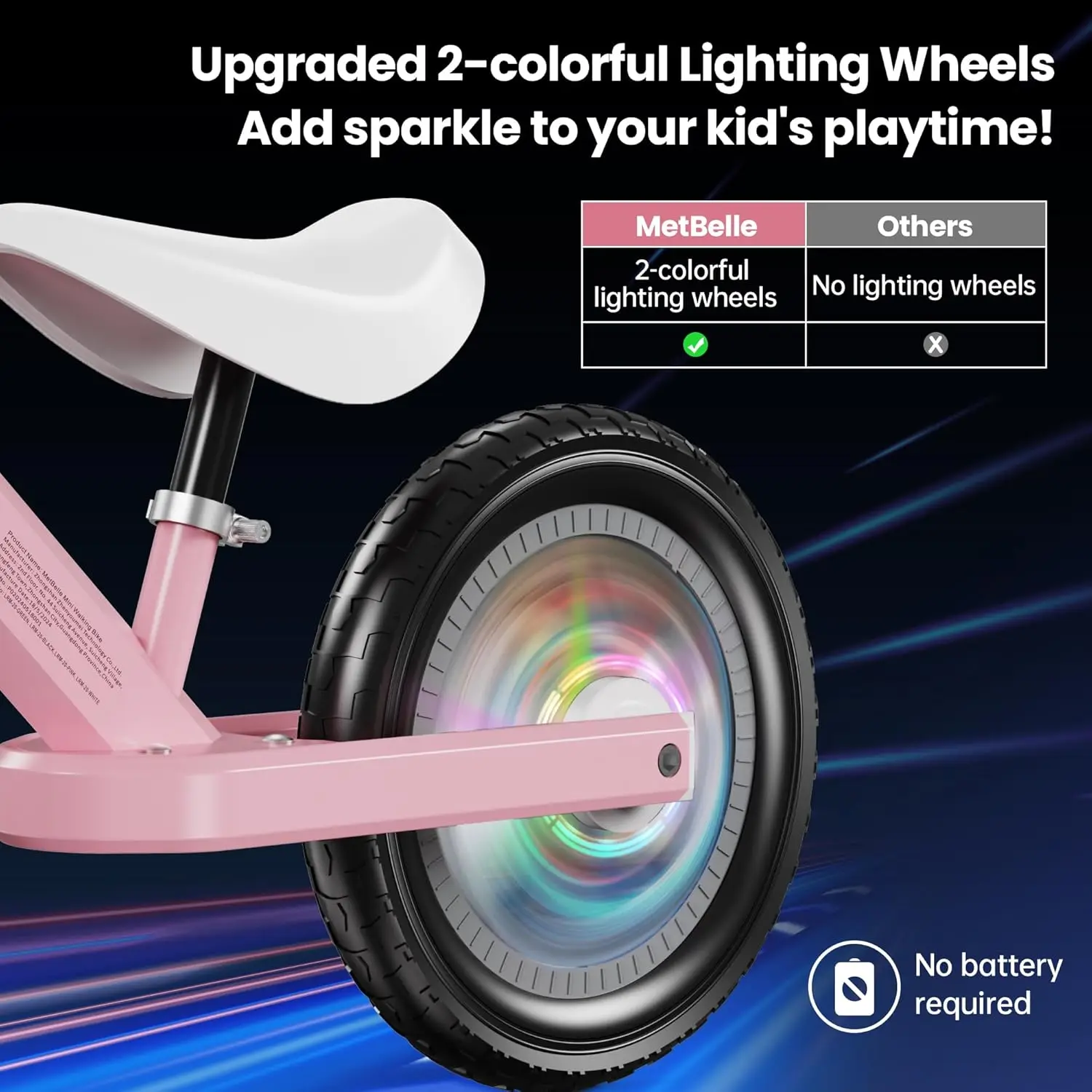 Balance Bike for Age 2 to 5 Years Baby,Colorful Lighting Toddler First Bicycle, 12-Inch Ride on Trainer Toys for Children,Kids S