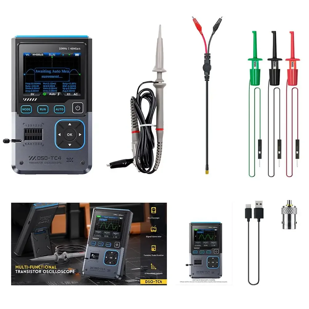 

DSO-TC4 Three-in-one Oscilloscope Upgraded Version Digital 10MHz 48Ms/s Electronic Component Tester With 2.8-in Color TFT Screen