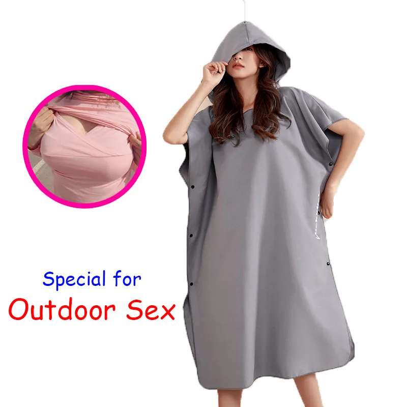 Woman Sexy Outdoor Sex Dress Cloak Side Open Hole Chest Body Expose Skirt Swim Change Bikini Cover Costume Club Dancewear Cover