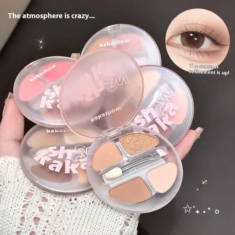 Paleta de sombra de ojos de 4 colores, colorete, delineador de ojos, sombra de ojos, gusano de seda, resaltado, ilumina el contorno, maquillaje Natural de larga duración