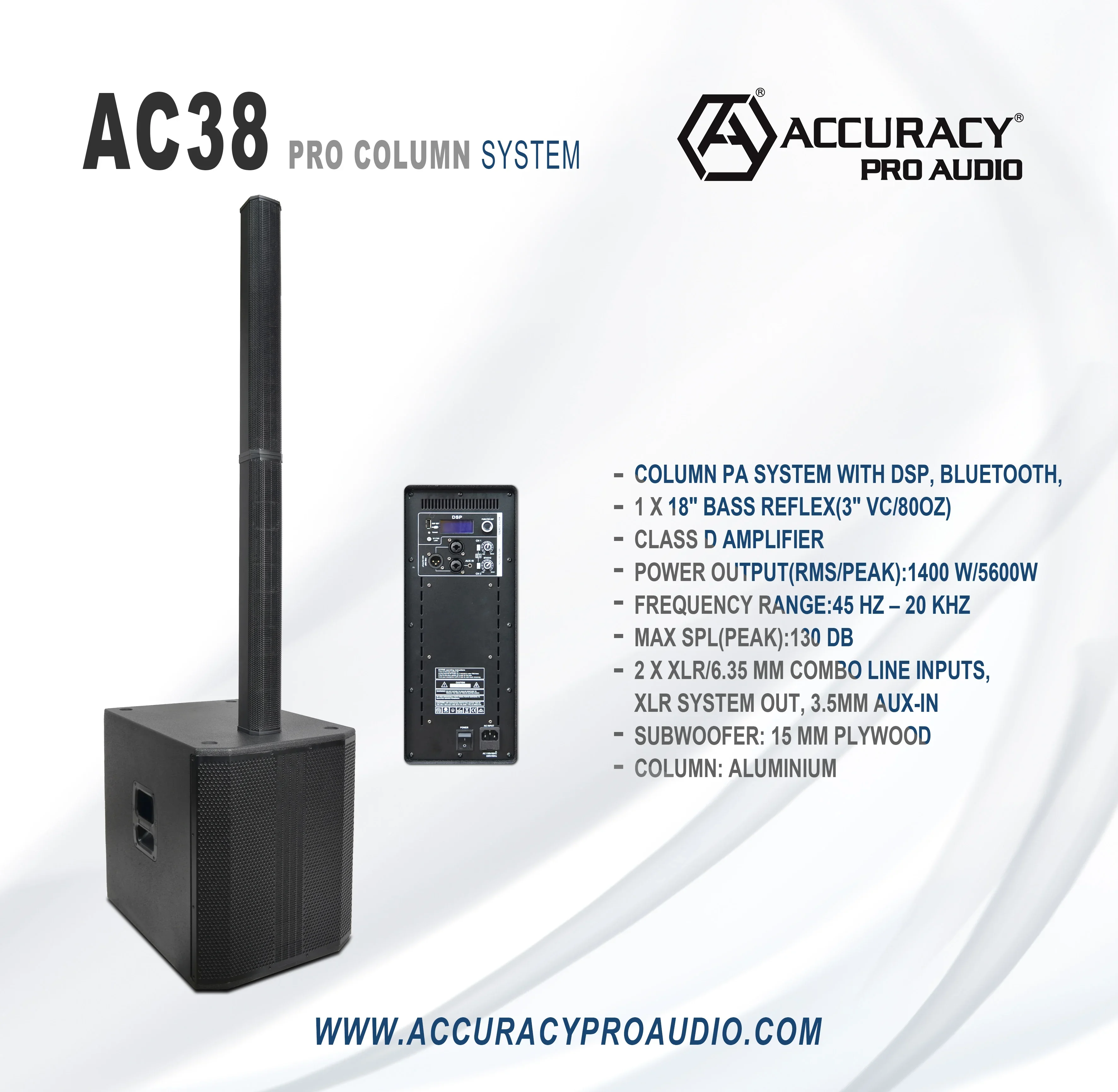 Précision Pro Audio AC38 1400W système Audio DJ karaoké Portable professionnel haut-parleur à colonne active